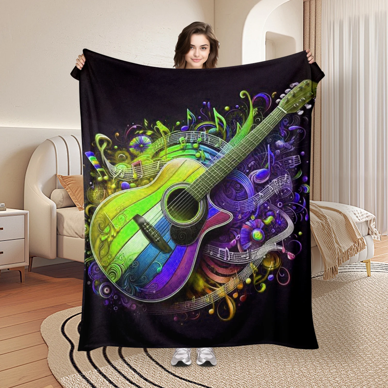 Black Background Guitar With Musical Notes And Lines Design Throw Blanket For A Sleek And Rhythmic Home Decor Accent
Black Background Guitar With Musical Notes And Lines Design Throw Blanket For A Sleek And Rhythmic Home Decor Accent