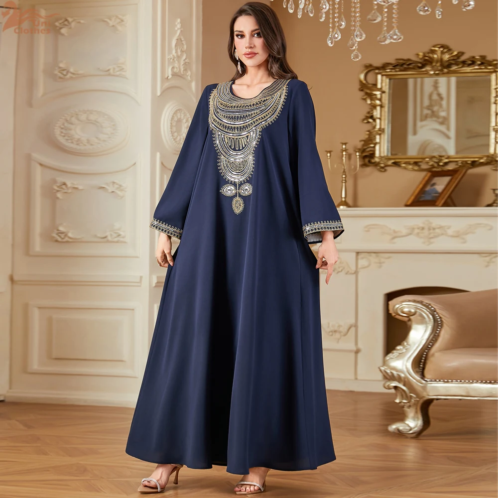 Uni New Dubai Embroidered Solid Maxi Dresses Elegant Women Sequins Abaya O-Neck Kaftan
Uni New Dubai Embroidered Solid Maxi Dresses Elegant Women Sequins Abaya O-Neck Kaftan