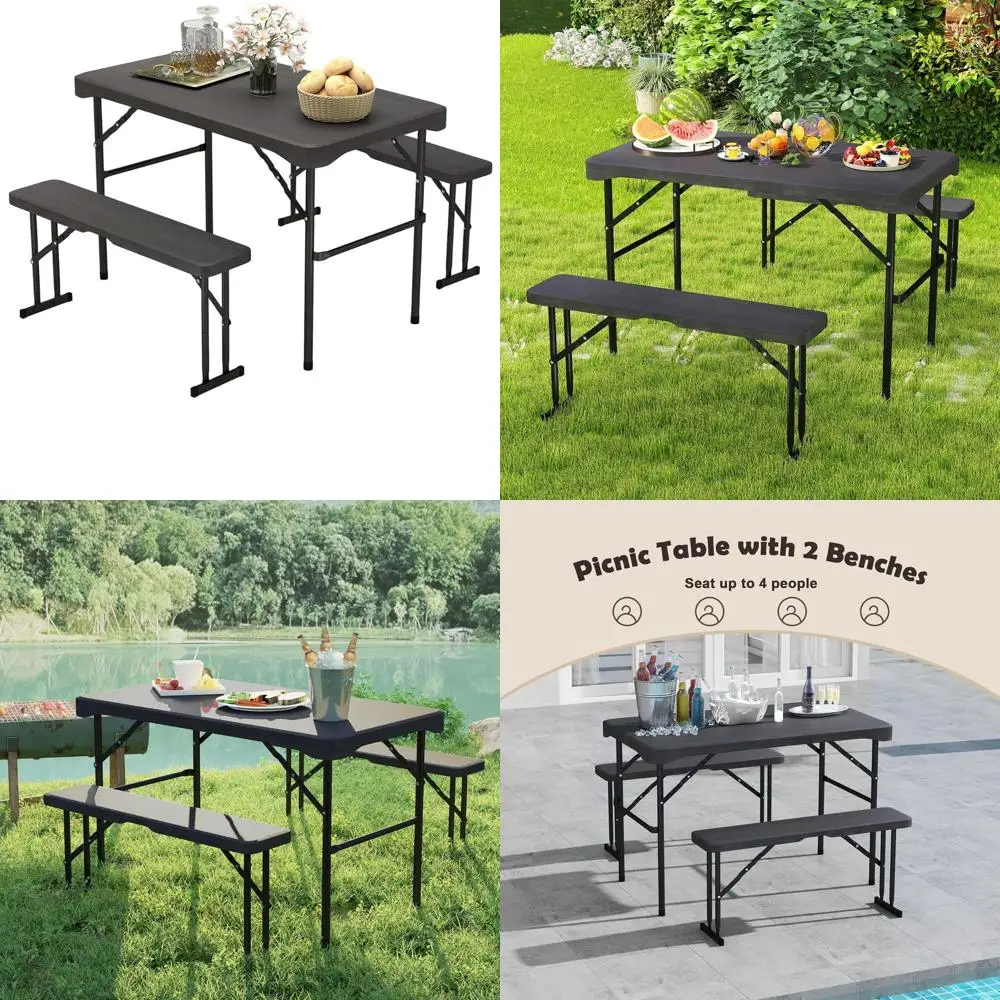 Rectangular Outdoor Dining Table Set for 4 with HDPE Top and Metal Frame, Portable for Camping and BBQ Parties
Rectangular Outdoor Dining Table Set for 4 with HDPE Top and Metal Frame, Portable for Camping and BBQ Parties