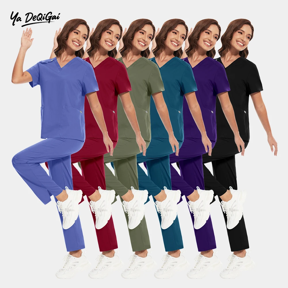 High Quality Scrub Top Pants Sets Medical Clothing for Women Solid Color Nurse Elastic Breathable Scrubs Veterinary Uniforms Set
High Quality Scrub Top Pants Sets Medical Clothing for Women Solid Color Nurse Elastic Breathable Scrubs Veterinary Uniforms Set