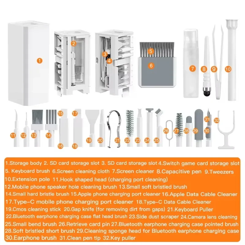 32-in-1 Keyboard Cleaning Kit with Soft Brush and Dust Collector, Essential Computer Maintenance Tool Set, White Color
32-in-1 Keyboard Cleaning Kit with Soft Brush and Dust Collector, Essential Computer Maintenance Tool Set, White Color