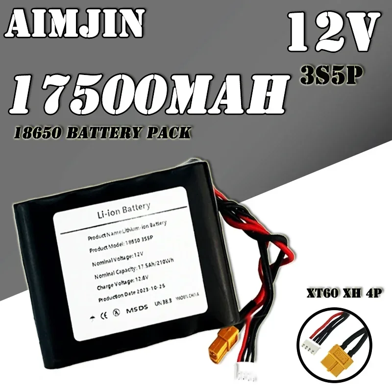 12.6V High Capacity 3S5P 12V 17.5Ah UAV Rechargeable Li-ion Battery for Various RC Airplane Quadrotor XH2.54-4P XT60
12.6V High Capacity 3S5P 12V 17.5Ah UAV Rechargeable Li-ion Battery for Various RC Airplane Quadrotor XH2.54-4P XT60