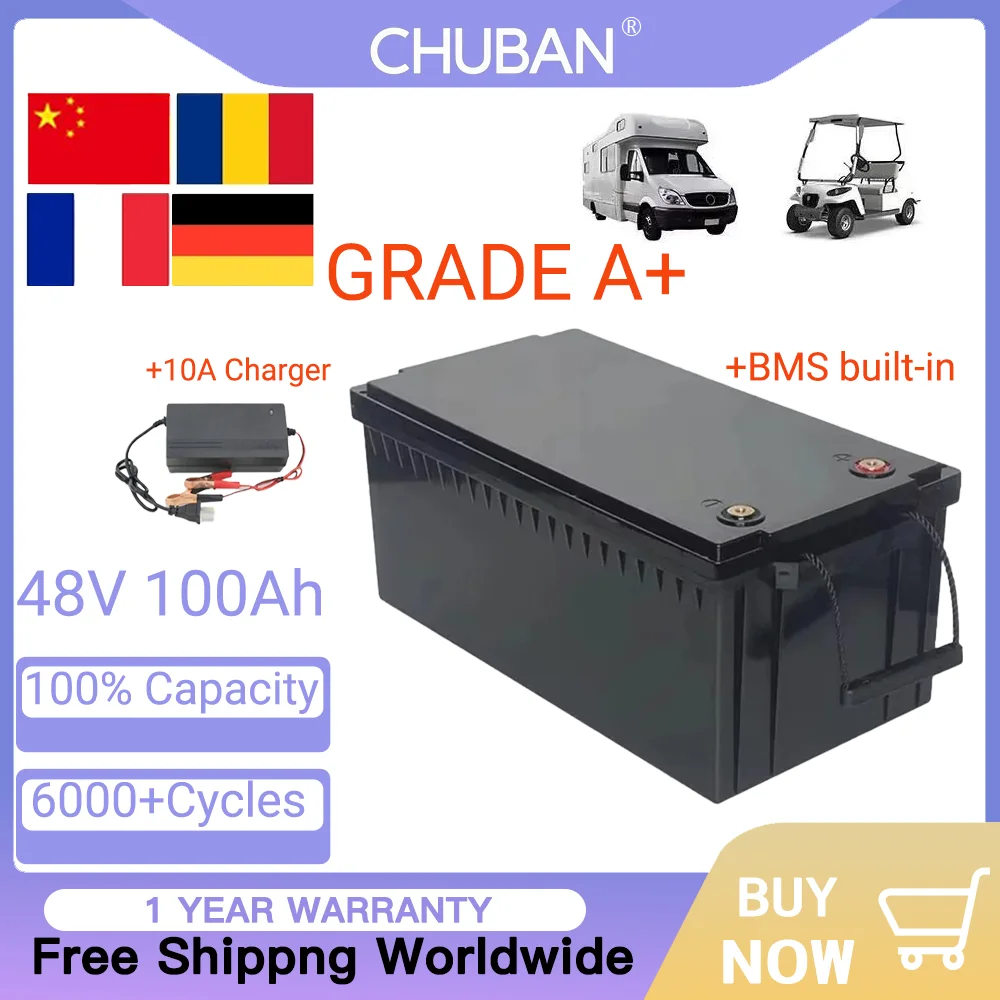48V 100AH LiFePO4 Battery 10A BMS, Solar/Golf Cart/Scooter Storage System, 6000 Cycles Deep Cycle Rechargeable Battery Pack
48V 100AH LiFePO4 Battery 10A BMS, Solar/Golf Cart/Scooter Storage System, 6000 Cycles Deep Cycle Rechargeable Battery Pack