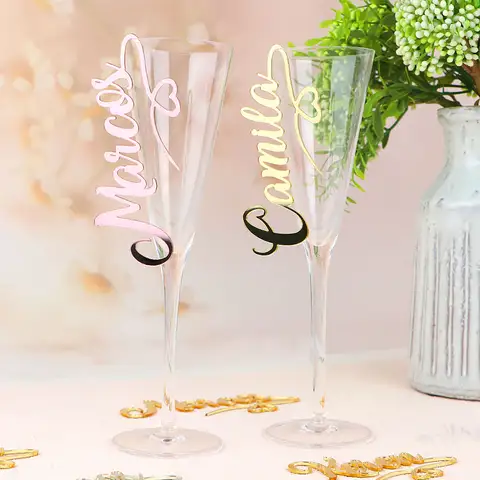 Carte de nom de lieu de mariage personnalisée, étiquettes de boisson personnalisées, décor de Table de fête de mariage, breloques en verre de vin, étiquettes de boisson en acrylique miroir