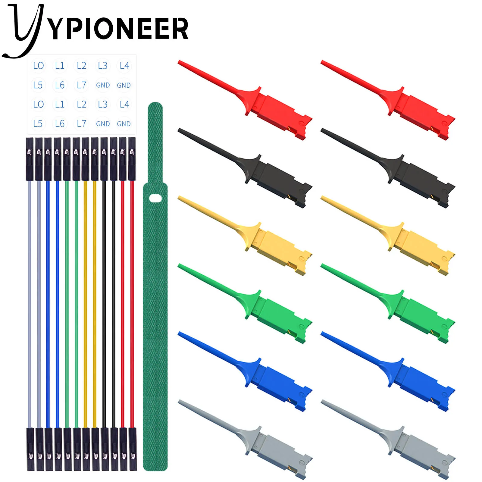 YPioneer P1513D Mini Grabber SMD IC Test Hook Clip with Silicone Jumper Wire Test Leads Kit for Logic Analyzer 6 Colors
YPioneer P1513D Mini Grabber SMD IC Test Hook Clip with Silicone Jumper Wire Test Leads Kit for Logic Analyzer 6 Colors