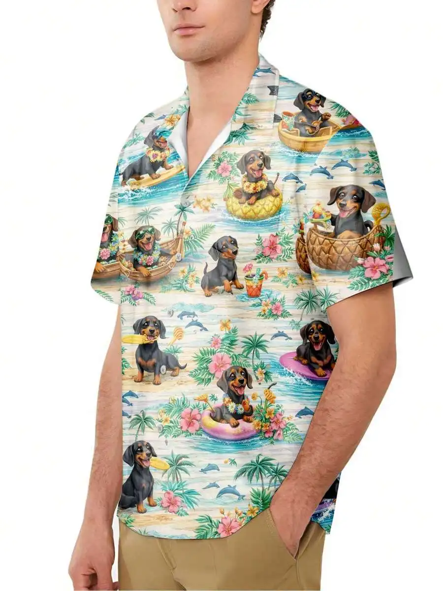 Dachshund Tropical Beach Print Mens Hawaiian Shirt Short Sleeve Button Down Summer Casual Shirt
Dachshund Tropical Beach Print Mens Hawaiian Shirt Short Sleeve Button Down Summer Casual Shirt