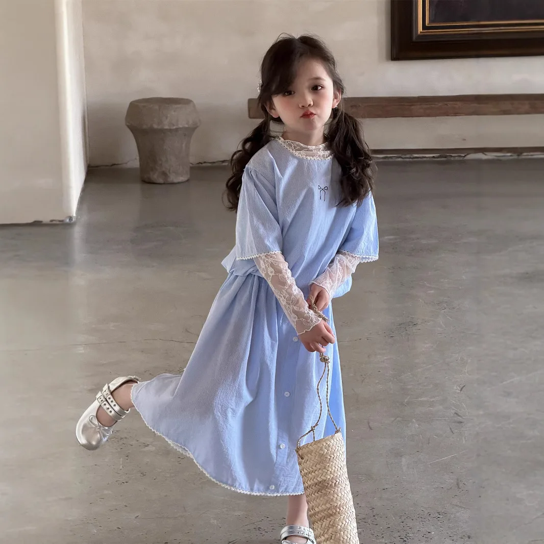 Children Clothes Set 2024 Spring Summer New Fashionable Vertical Stripe T Shirt and Skirt Lace Undershirt Casual Three Piece Set
Children Clothes Set 2024 Spring Summer New Fashionable Vertical Stripe T Shirt and Skirt Lace Undershirt Casual Three Piece Set