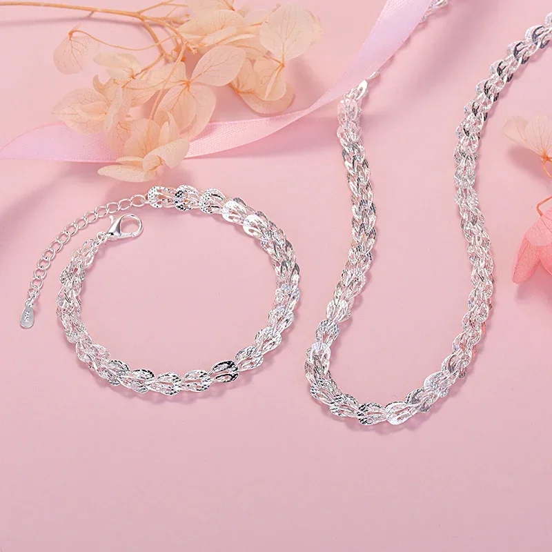 Korean Fashion 925 Sterling Silver Lathes Carved Pattern Bracelets Neckalces Jewelry Set For Women Party Wedding Accessories
Korean Fashion 925 Sterling Silver Lathes Carved Pattern Bracelets Neckalces Jewelry Set For Women Party Wedding Accessories