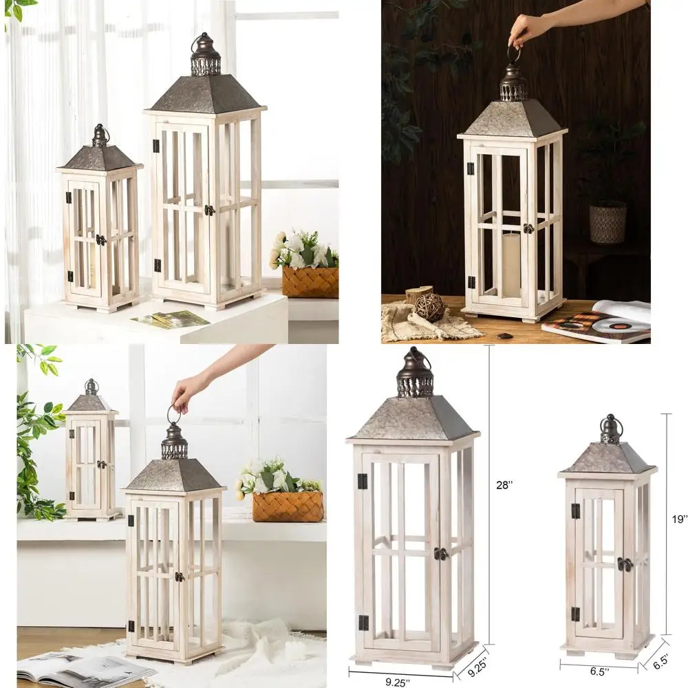 Pair of Rustic Whitewashed Wooden Lanterns, Modern Farmhouse Style, Indoor/Outdoor Hanging Candle Holders for Home Decor
Pair of Rustic Whitewashed Wooden Lanterns, Modern Farmhouse Style, Indoor/Outdoor Hanging Candle Holders for Home Decor
