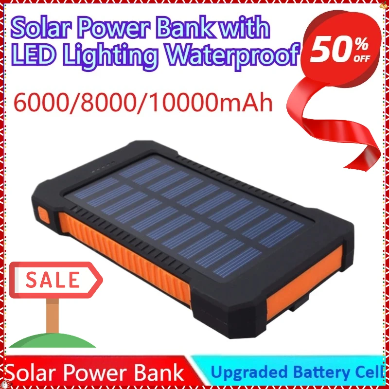 Brand New 10000/8000/6000mAh Solar Power Bank Portable Large Capacity Charger Compatible with LED Lighting Waterproof Power Bank
Brand New 10000/8000/6000mAh Solar Power Bank Portable Large Capacity Charger Compatible with LED Lighting Waterproof Power Bank