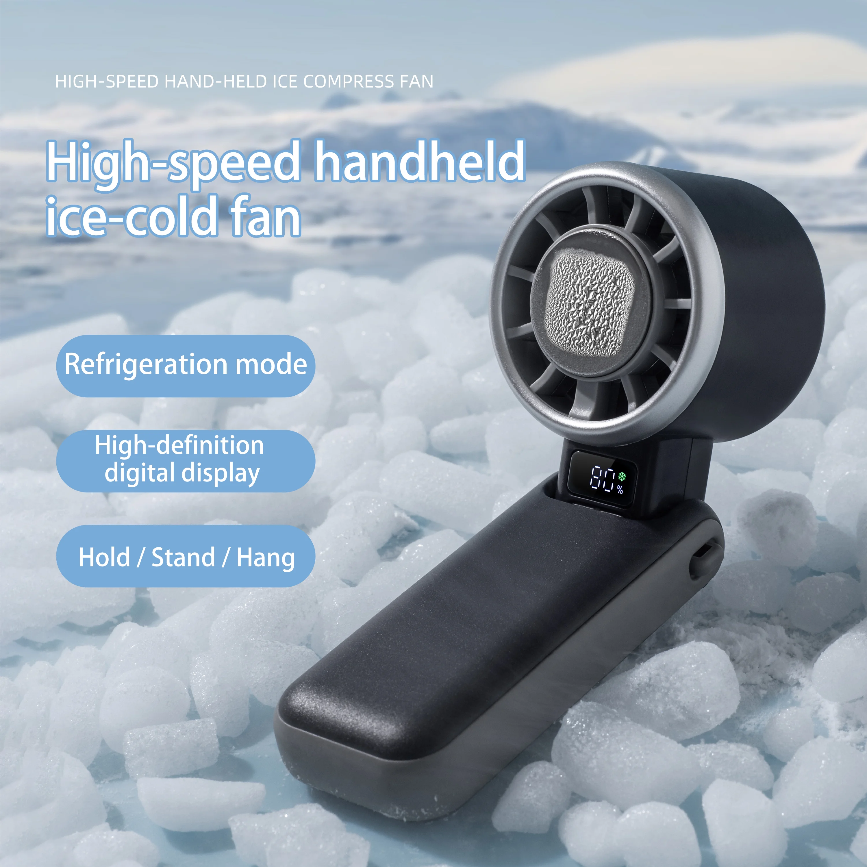 JSD High-Speed Handheld Ice Cooling Fan - Portable Personal Fan with Refrigeration Mode, HD Digital Display,Hang/Stand/Hold Use
JSD High-Speed Handheld Ice Cooling Fan - Portable Personal Fan with Refrigeration Mode, HD Digital Display,Hang/Stand/Hold Use