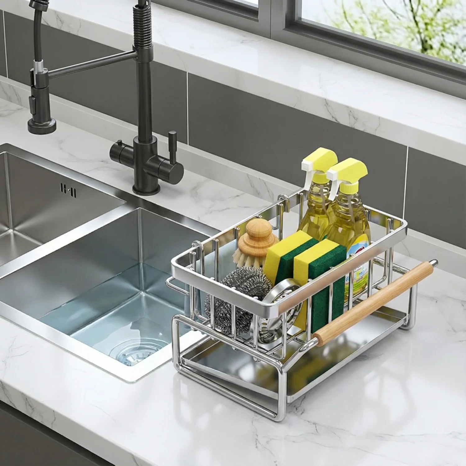 Drill-Free Strong Load Capacity! Multi-Layer Kitchen Storage Rack Adjustable Wall-Mounted Spice Rack Save Space Home Kitchen