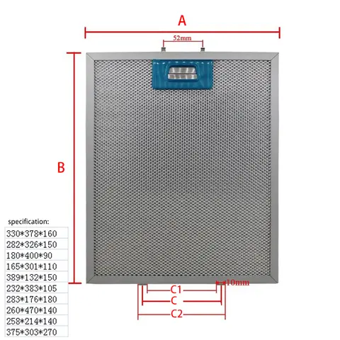 330X378 282X326 180X400 165X301 range hood filter Exhaust hood metal dust filter Cooker Hood Mesh Filter Metal Grease Filter