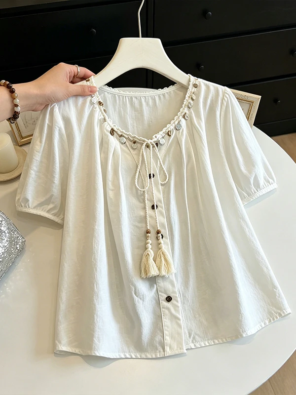 plus Size Retro Short Sleeve Women's Shirt Summer Bubble Sleeve Slimming Top Meat Covering Small Shirt Casual round Neck
plus Size Retro Short Sleeve Women's Shirt Summer Bubble Sleeve Slimming Top Meat Covering Small Shirt Casual round Neck