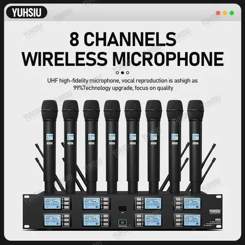YUHSIU Professional UHF Wireless Microphone 8 channels Handheld lavalier Headset FM Mic For stage performance Band conference