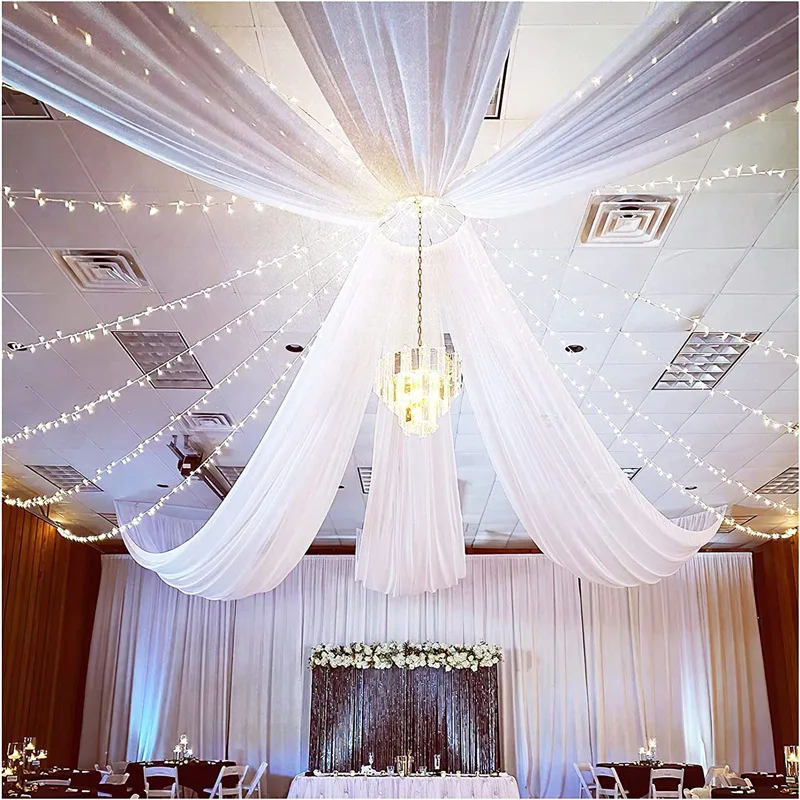 Wedding Ceiling Drapes 6 Panels 5ft X 10ft White Chiffon Fabric Event Party Banquet Drapes for Ceremony Stage Roof Decoration
Wedding Ceiling Drapes 6 Panels 5ft X 10ft White Chiffon Fabric Event Party Banquet Drapes for Ceremony Stage Roof Decoration