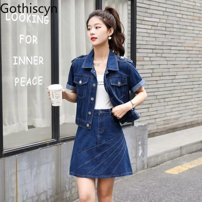 Gothiscyn Casual Denim Suit Women's Summer Short-sleeved Jacket High Waist A-line Skirt Two-piece Set Fashion Female Clothes 
Gothiscyn Casual Denim Suit Women's Summer Short-sleeved Jacket High Waist A-line Skirt Two-piece Set Fashion Female Clothes