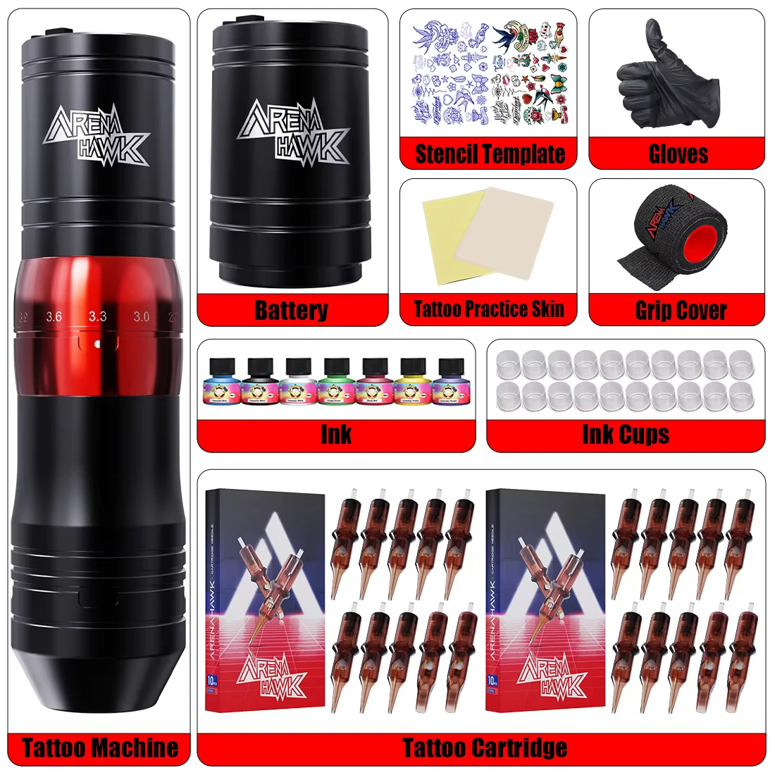 Arenahawk AMOR Tattoo Kit Wireless Tattoo Machine Gun 7 Adjustable Stroke 2.4–4.2mm Coreless Motor 1500mAh Battery Digital Display Tattoo Pen
Arenahawk AMOR Tattoo Kit Wireless Tattoo Machine Gun 7 Adjustable Stroke 2.4–4.2mm Coreless Motor 1500mAh Battery Digital Display Tattoo Pen