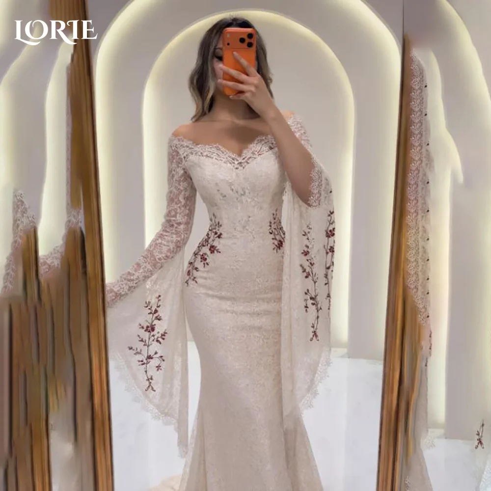 LORIE Flared Sleeve 3D Flower Mermaid Wedding Dress Off Shoulder Lace Appliques Bridal Gown Customized Backless Bride Dress
LORIE Flared Sleeve 3D Flower Mermaid Wedding Dress Off Shoulder Lace Appliques Bridal Gown Customized Backless Bride Dress