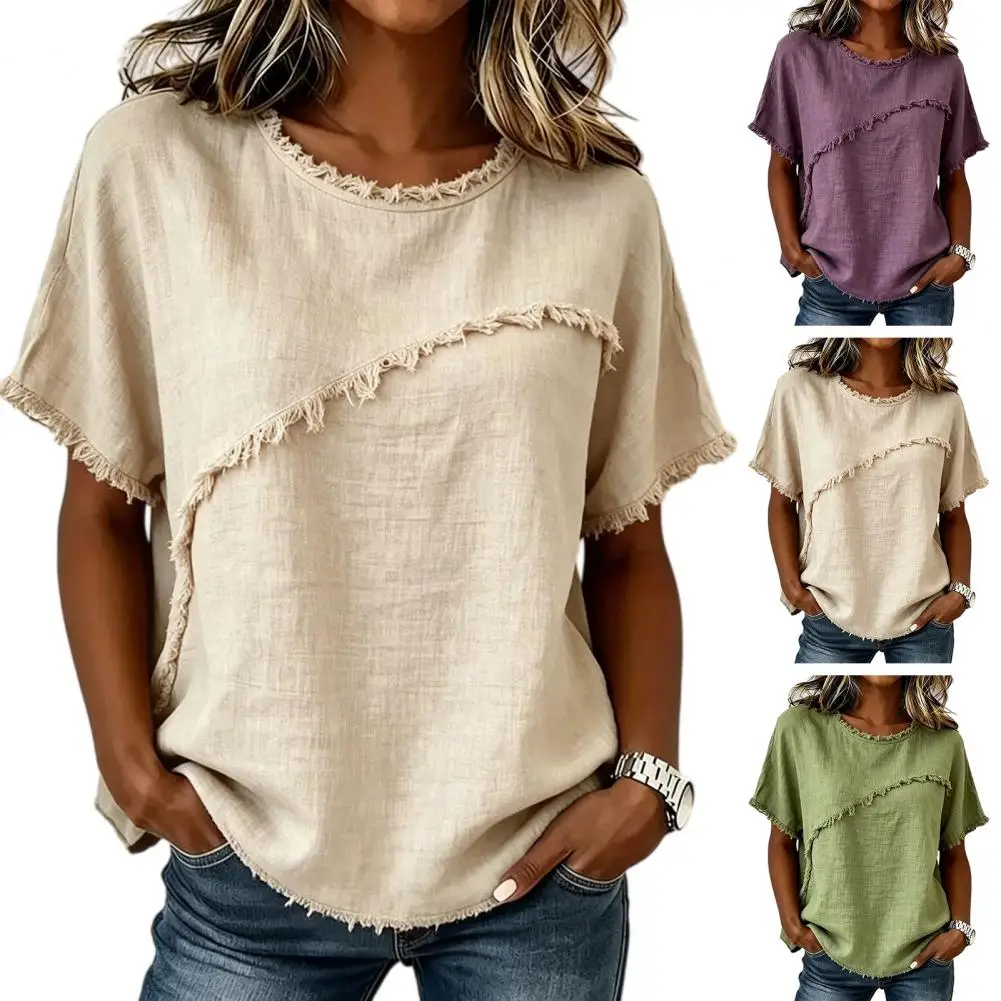 Women Summer New Round Neck Casual Edge Panel Loose Linen Short Sleeve Top Ladies Comfortable Daily Streetwear Holiday Beach
Women Summer New Round Neck Casual Edge Panel Loose Linen Short Sleeve Top Ladies Comfortable Daily Streetwear Holiday Beach