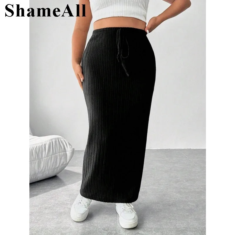 Women's Plus Size Solid Pencil Ribbed Knit Skirt ,Black Bodycon Drawstring Knit Skirt
Women's Plus Size Solid Pencil Ribbed Knit Skirt ,Black Bodycon Drawstring Knit Skirt