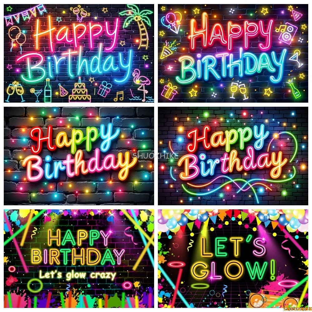 Glow Happy Birthday Background Neon Lights Brick Wall Baby Shower Kids Adult Birthday Party Decoration Banner Photo Background
Glow Happy Birthday Background Neon Lights Brick Wall Baby Shower Kids Adult Birthday Party Decoration Banner Photo Background