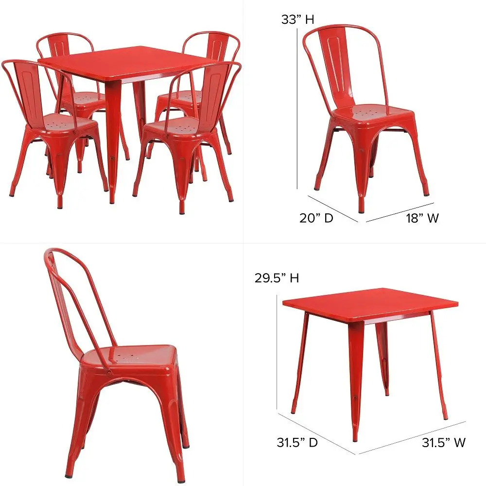 Commercial Grade 31.5 Square Red Metal IndoorOutdoor Table Set4 Stack Chairs
Commercial Grade 31.5 Square Red Metal IndoorOutdoor Table Set4 Stack Chairs