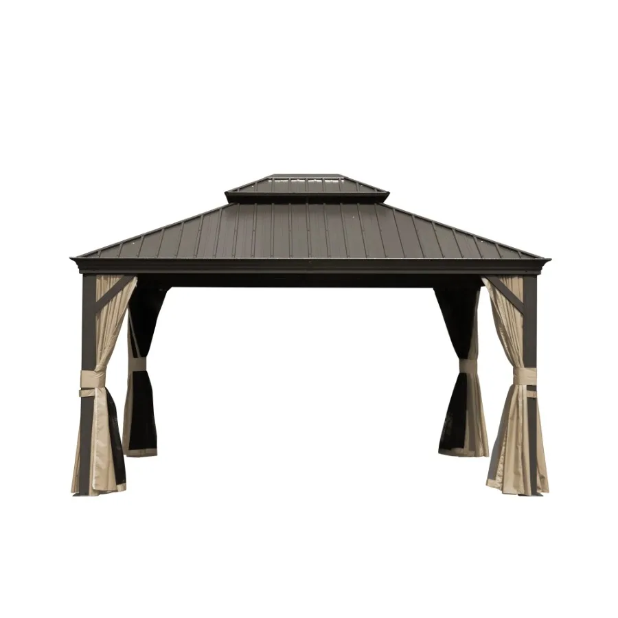 Hardtop Gazebo Outdoor Aluminum Gazebos Grill with Galvanized Steel Double Canopy for Patios Deck Backyard CurtainsandNetting
Hardtop Gazebo Outdoor Aluminum Gazebos Grill with Galvanized Steel Double Canopy for Patios Deck Backyard CurtainsandNetting
