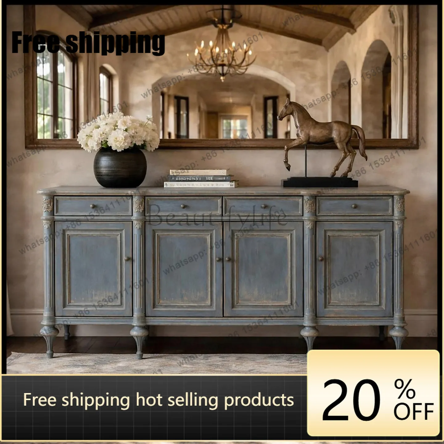 LD33 French retro style solid wood old entrance cabinet villa living room painted dining side cabinet
LD33 French retro style solid wood old entrance cabinet villa living room painted dining side cabinet