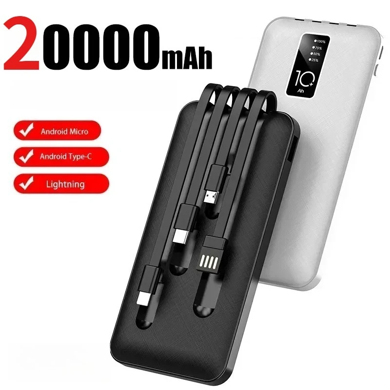 Power Bank 20000mAh Built in Cable Portable Charger Mobile Phone External Battery 4-Wires Powerbank for IPhone 14 Xiaomi Mi
Power Bank 20000mAh Built in Cable Portable Charger Mobile Phone External Battery 4-Wires Powerbank for IPhone 14 Xiaomi Mi