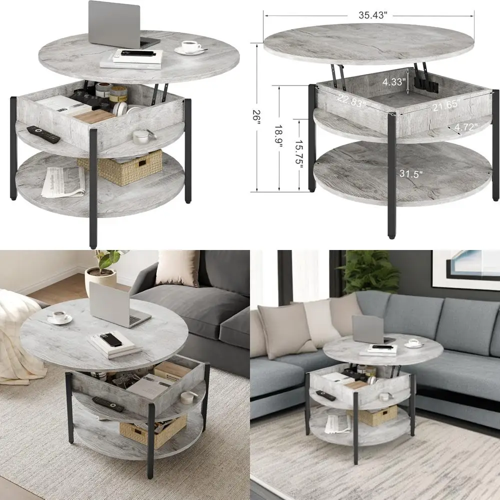 Журнальный столик с круглым подъемным верхом, круглый стол для хранения вещей 35,43 дюйма для гостиной и приема, 2-х ярусный в стиле фермерского дома
Журнальный столик с круглым подъемным верхом, круглый стол для хранения вещей 35,43 дюйма для гостиной и приема, 2-х ярусный в стиле фермерского дома
