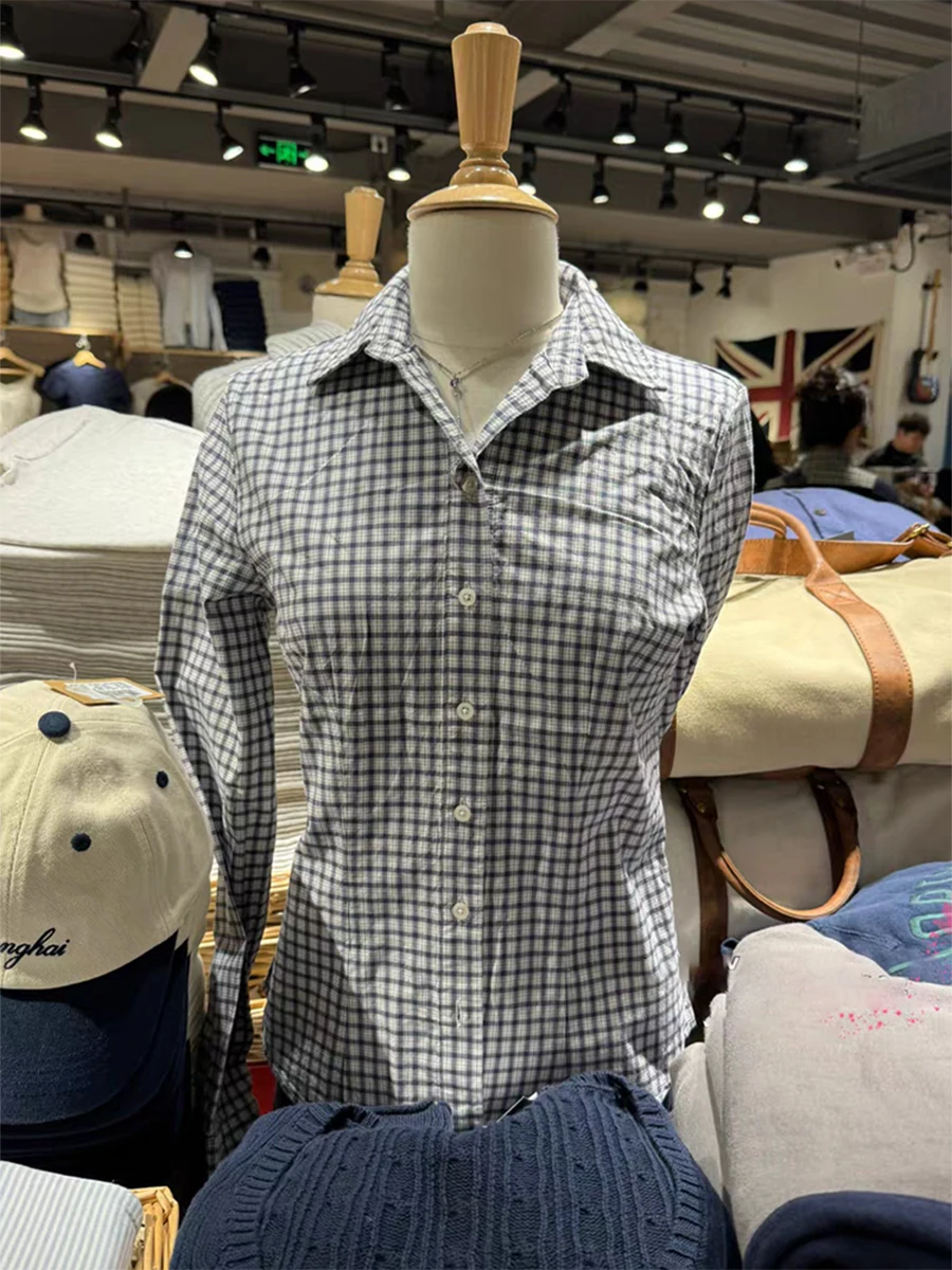 Navy Plaid Long Sleeve Slim T-Shirt For Woman Spring Lapel Buttons Cotton Blouse Tops Casual Vintage Streetwear Tees New Y2k Top
Navy Plaid Long Sleeve Slim T-Shirt For Woman Spring Lapel Buttons Cotton Blouse Tops Casual Vintage Streetwear Tees New Y2k Top