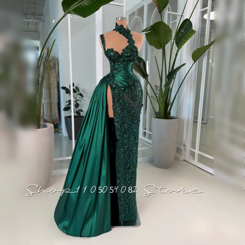 Green Handmade Flowers Formal Evening Gown Luxury Beaded Strapless 3D Floral Afghan Dress High-Slit Party Dress Customized
Green Handmade Flowers Formal Evening Gown Luxury Beaded Strapless 3D Floral Afghan Dress High-Slit Party Dress Customized