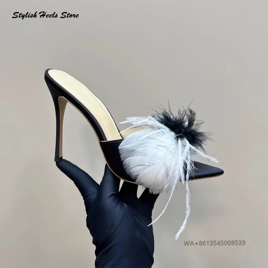 Stylish Feather Embellished Pull On Stilettos Women's Pointed Open Toe Thin Heels Slippers Luxury Elegant Modern High Heels
Stylish Feather Embellished Pull On Stilettos Women's Pointed Open Toe Thin Heels Slippers Luxury Elegant Modern High Heels
