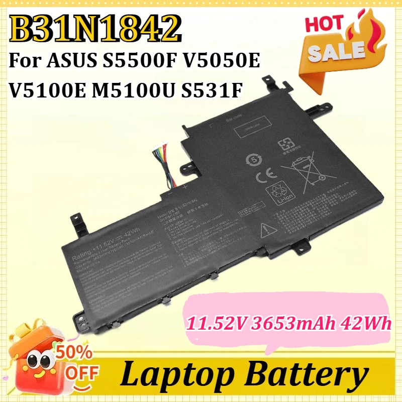 New B31N1842 11.52V 3653mAh 42Wh Laptop Battery for ASUS VivoBook F513EA F513EP K513EP KM513UA M513IA M513UA S513EA S513F S5500F
New B31N1842 11.52V 3653mAh 42Wh Laptop Battery for ASUS VivoBook F513EA F513EP K513EP KM513UA M513IA M513UA S513EA S513F S5500F