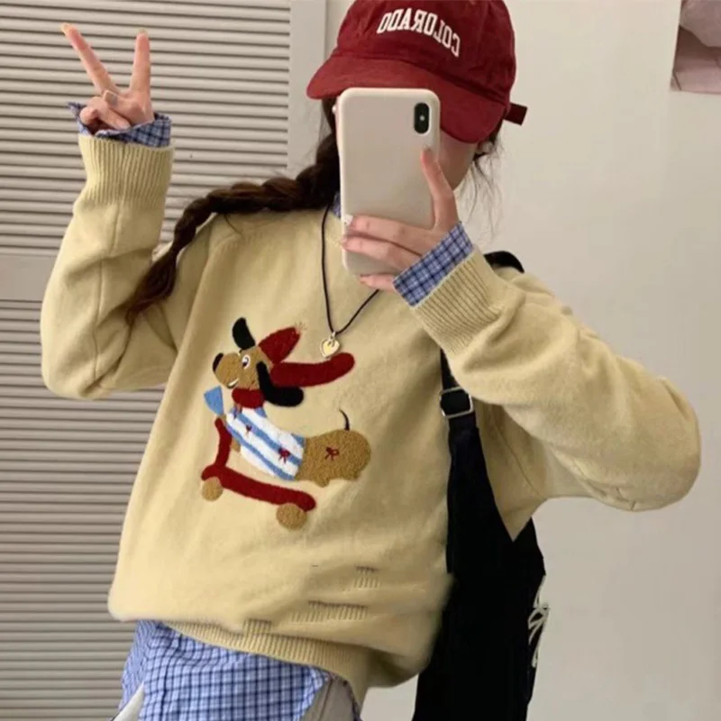 Cute Cartoon Dogs Sweater Women 2025 Spring Autumn Korean Mix Color Sweater Woman Crew Neck Long Sleeve Pullovers Female
Cute Cartoon Dogs Sweater Women 2025 Spring Autumn Korean Mix Color Sweater Woman Crew Neck Long Sleeve Pullovers Female