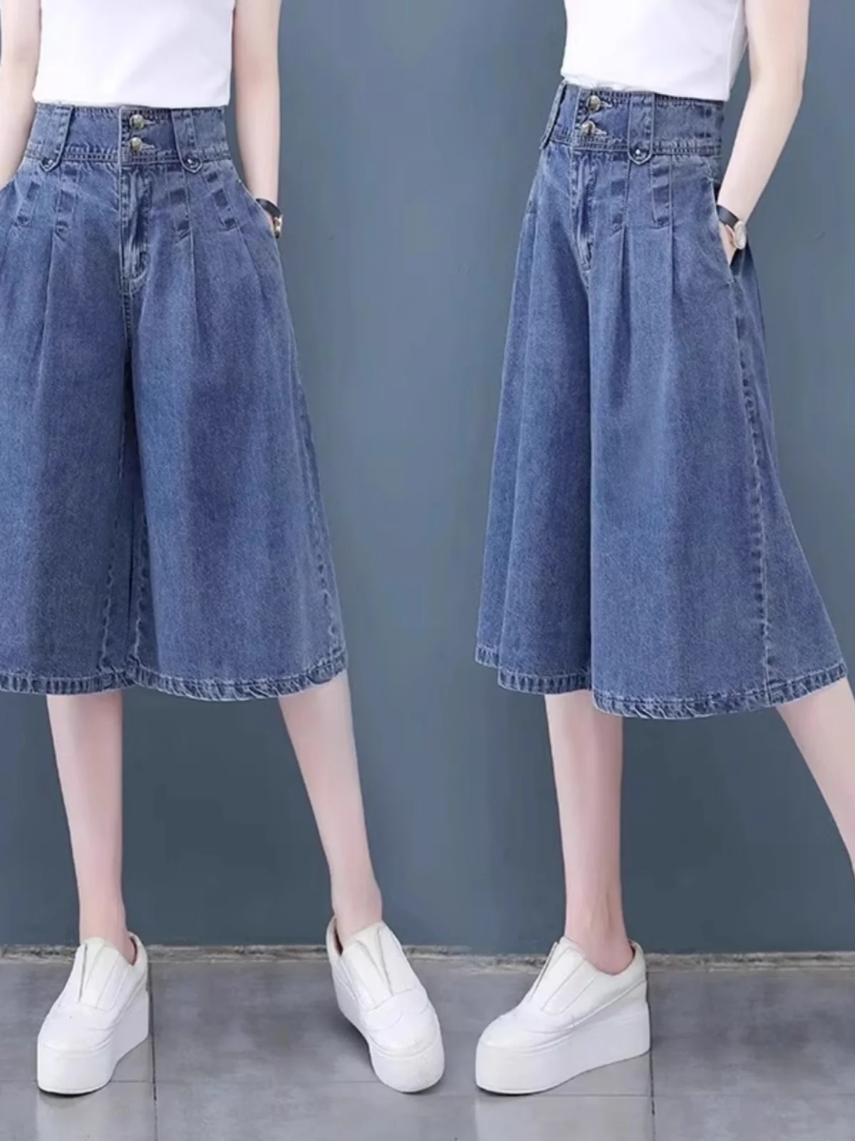 Женские летние тонкие джинсовые брюки из лиоцелла больших размеров, широкие брюки с высокой талией, юбка, утягивающие джинсы на семь футов для маленького роста
Женские летние тонкие джинсовые брюки из лиоцелла больших размеров, широкие брюки с высокой талией, юбка, утягивающие джинсы на семь футов для маленького роста