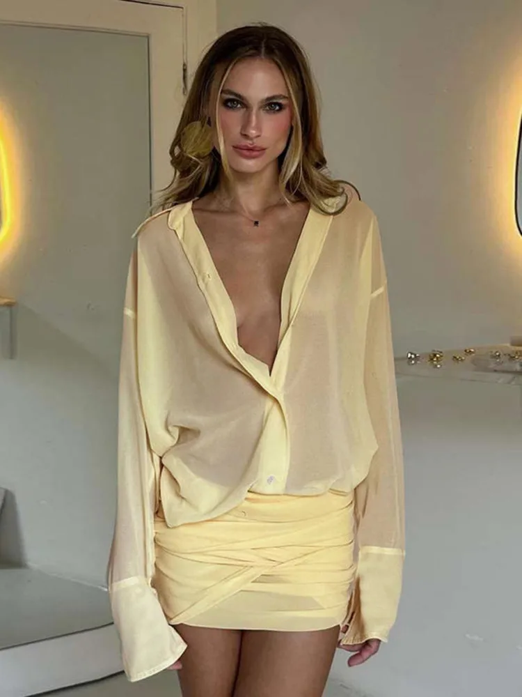 New Sexy Long Sleeve Turn-down Colla Bag Hip Strap Shirt Dress for Women See Through Patchwork High Waist Dress Streetwear
New Sexy Long Sleeve Turn-down Colla Bag Hip Strap Shirt Dress for Women See Through Patchwork High Waist Dress Streetwear