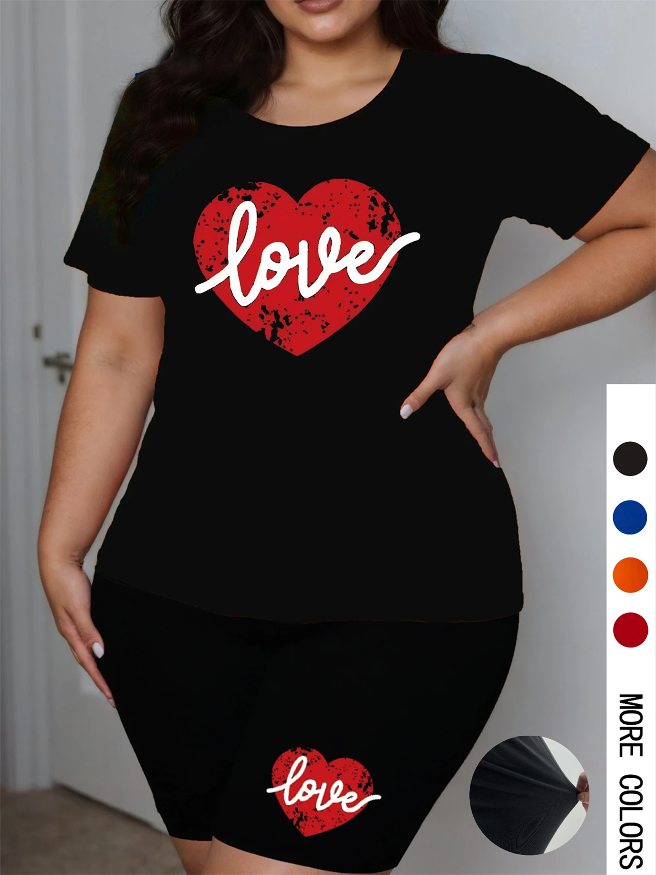 Plus Size Women 2 Piece Shorts Set Short Sleeve T-shirt Elastic Summer Love Print Street Oversize Chic Two Piece Outfits
Plus Size Women 2 Piece Shorts Set Short Sleeve T-shirt Elastic Summer Love Print Street Oversize Chic Two Piece Outfits