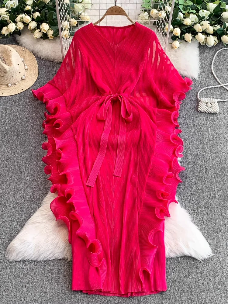 Fashion Design Dresses Solid Color Pleated Ruffles Patchwork V Neck Short Sleeve Dress Summer 2025 Female Slim Women's Clothing
Fashion Design Dresses Solid Color Pleated Ruffles Patchwork V Neck Short Sleeve Dress Summer 2025 Female Slim Women's Clothing