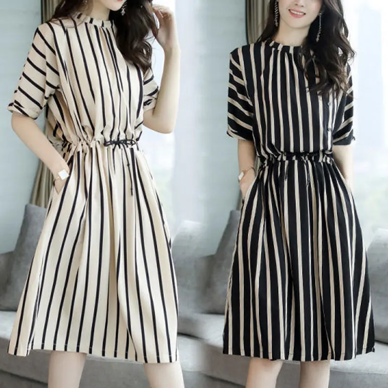 Office Lady Korean Striped A-Line Midi Dress 2024 Summer Short Sleeve Female Clothing Fashion Shirring Waist Loose Basic Dresses
Office Lady Korean Striped A-Line Midi Dress 2024 Summer Short Sleeve Female Clothing Fashion Shirring Waist Loose Basic Dresses