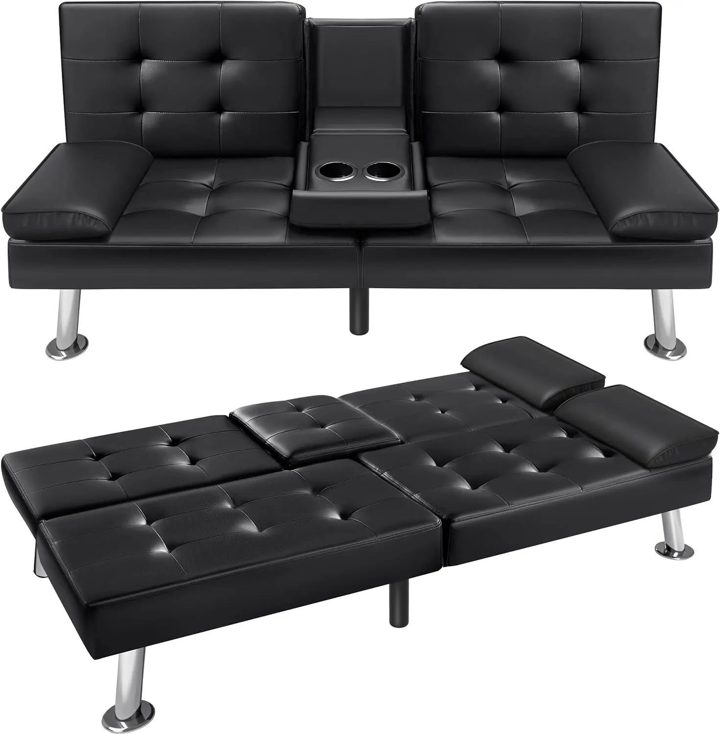 Современный диван-кровать Futon из искусственной кожи, раскладное кресло-трансформер для гостиной с 2 подстаканниками и подлокотником (черный)
Современный диван-кровать Futon из искусственной кожи, раскладное кресло-трансформер для гостиной с 2 подстаканниками и подлокотником (черный)