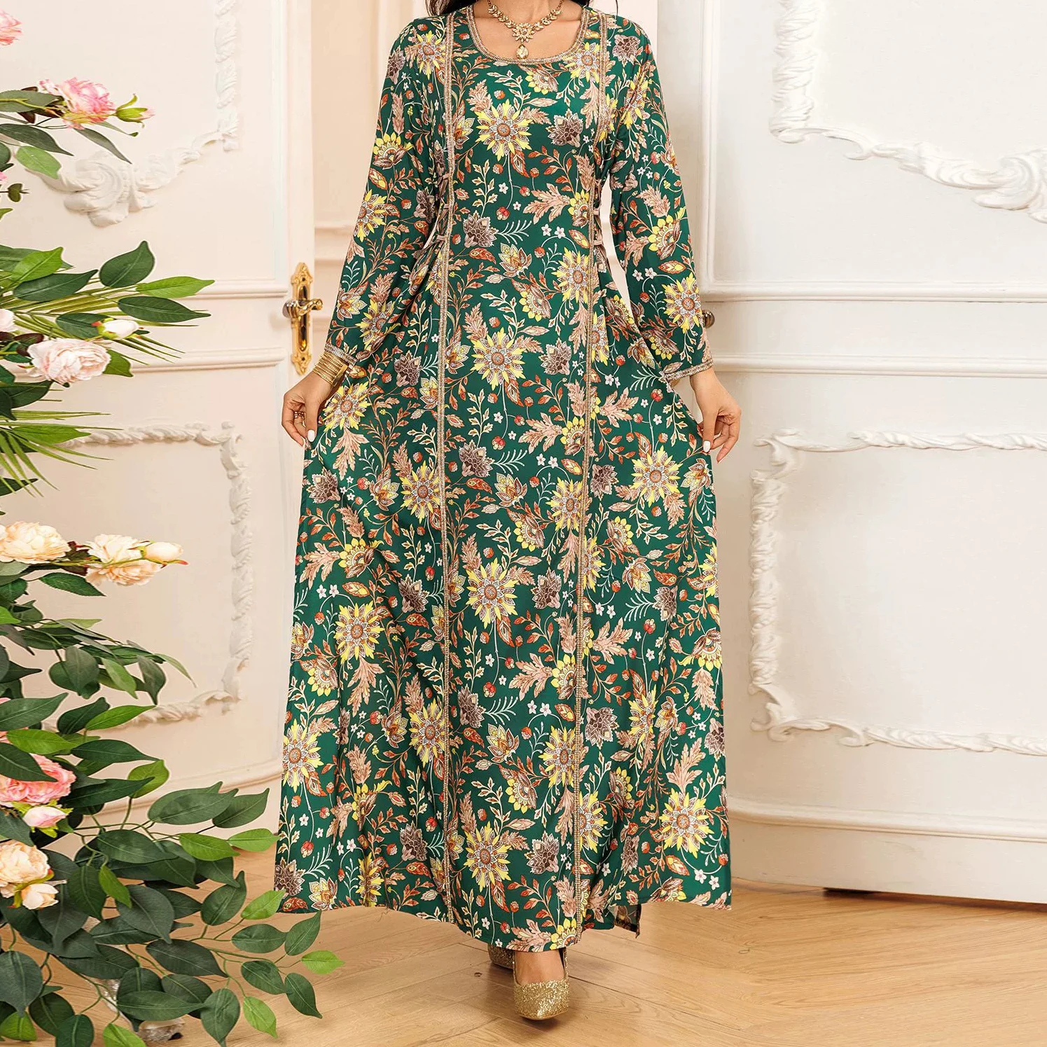 Middle Eastern Muslim women's fashion printed robes Dubai ladies diamond clothing-GZXX612
Middle Eastern Muslim women's fashion printed robes Dubai ladies diamond clothing-GZXX612
