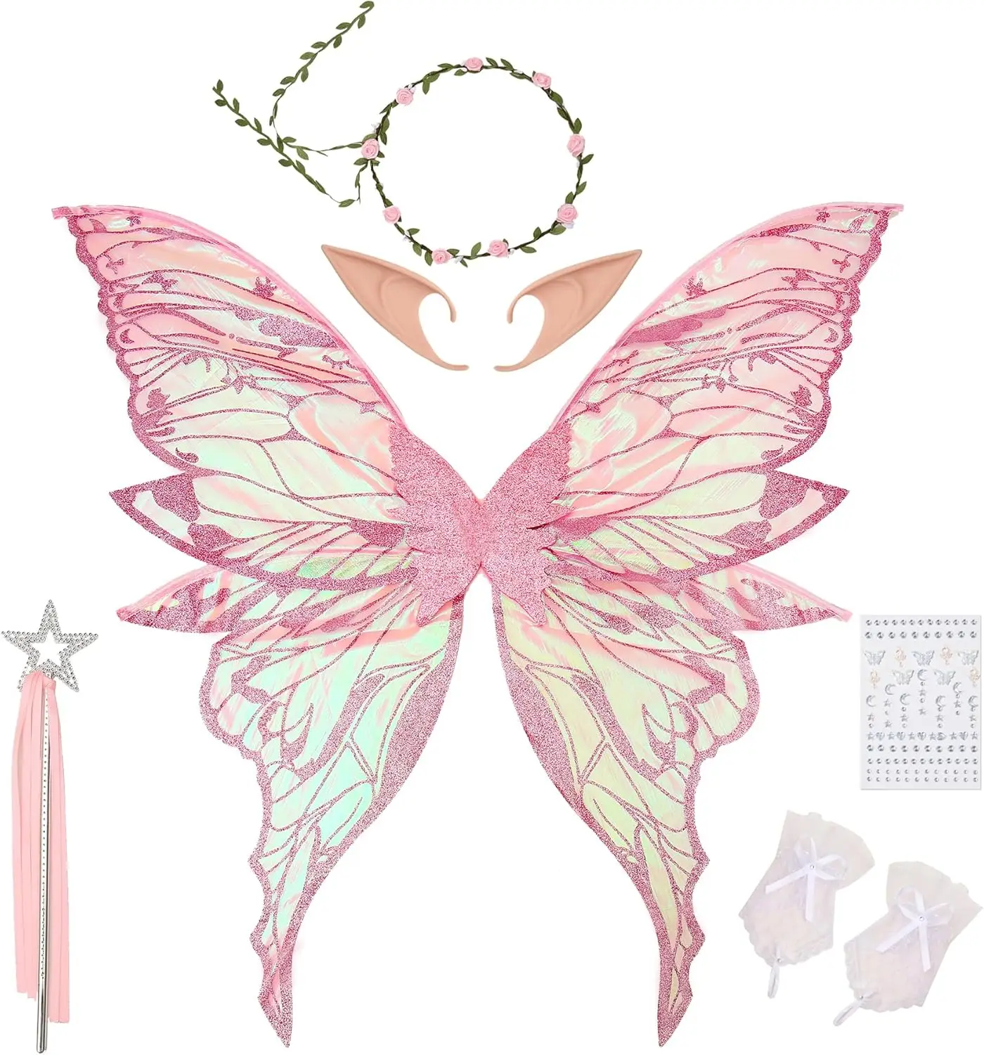 Forest Fairy Wings Set for Adult Women Butterfly Wings,Floral Garland,Wand,Gloves,Elf Ears for Cosplay Costume Accessories
Forest Fairy Wings Set for Adult Women Butterfly Wings,Floral Garland,Wand,Gloves,Elf Ears for Cosplay Costume Accessories