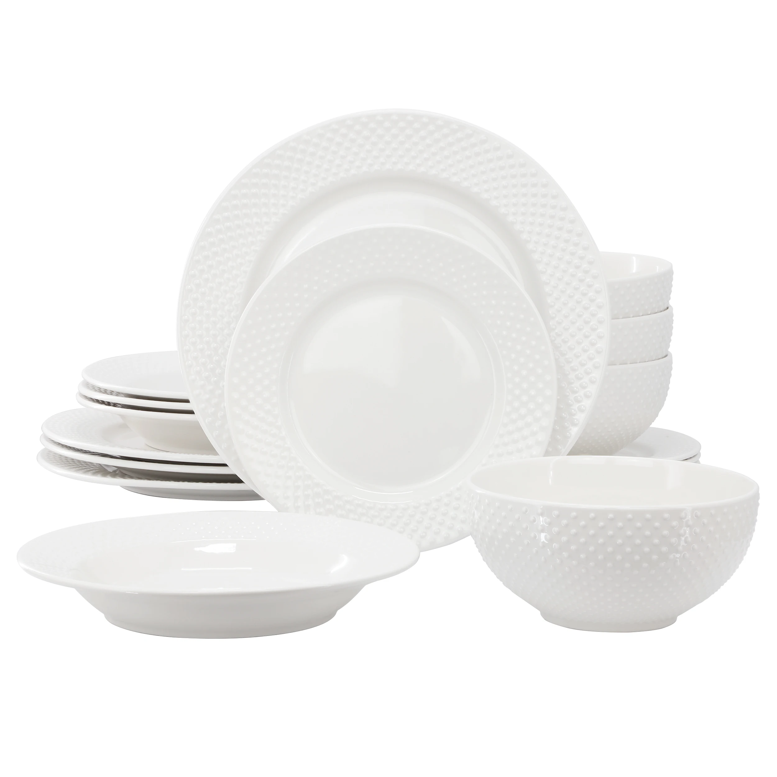 16-piece hobnail double bowl porcelain dinnerware set in white
16-piece hobnail double bowl porcelain dinnerware set in white