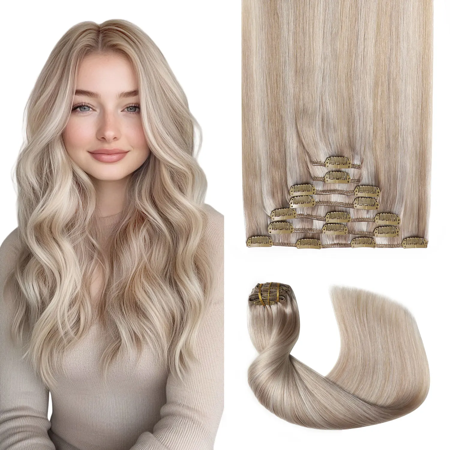 Clip in Hair Extensions Real Human Hair 7pcs #18p1000 Ash Blonde with Bleach Blonde Straight Real Human Hair Extensions
Clip in Hair Extensions Real Human Hair 7pcs #18p1000 Ash Blonde with Bleach Blonde Straight Real Human Hair Extensions