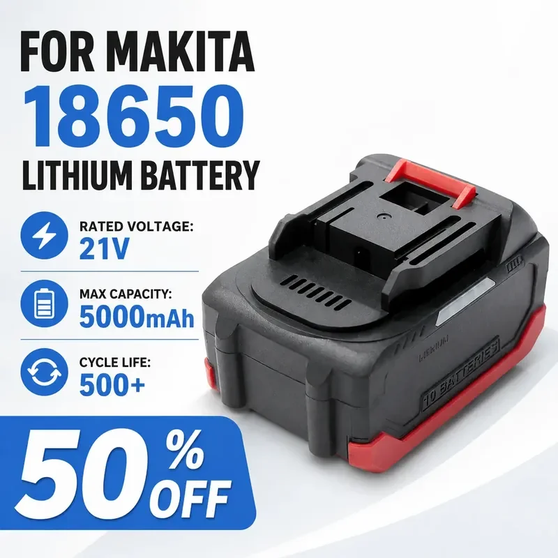 For Makita 18650 Lithium Battery Compatible with 18V 21V Electric Wrench Car Wash Gun Electric Chain Saw Power Tools
For Makita 18650 Lithium Battery Compatible with 18V 21V Electric Wrench Car Wash Gun Electric Chain Saw Power Tools