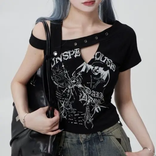 American Slim Short Printed Short-Sleeved T-Shirt Women Summer New Waist-Retracting Off-Shoulder Slim Design Niche Top
American Slim Short Printed Short-Sleeved T-Shirt Women Summer New Waist-Retracting Off-Shoulder Slim Design Niche Top