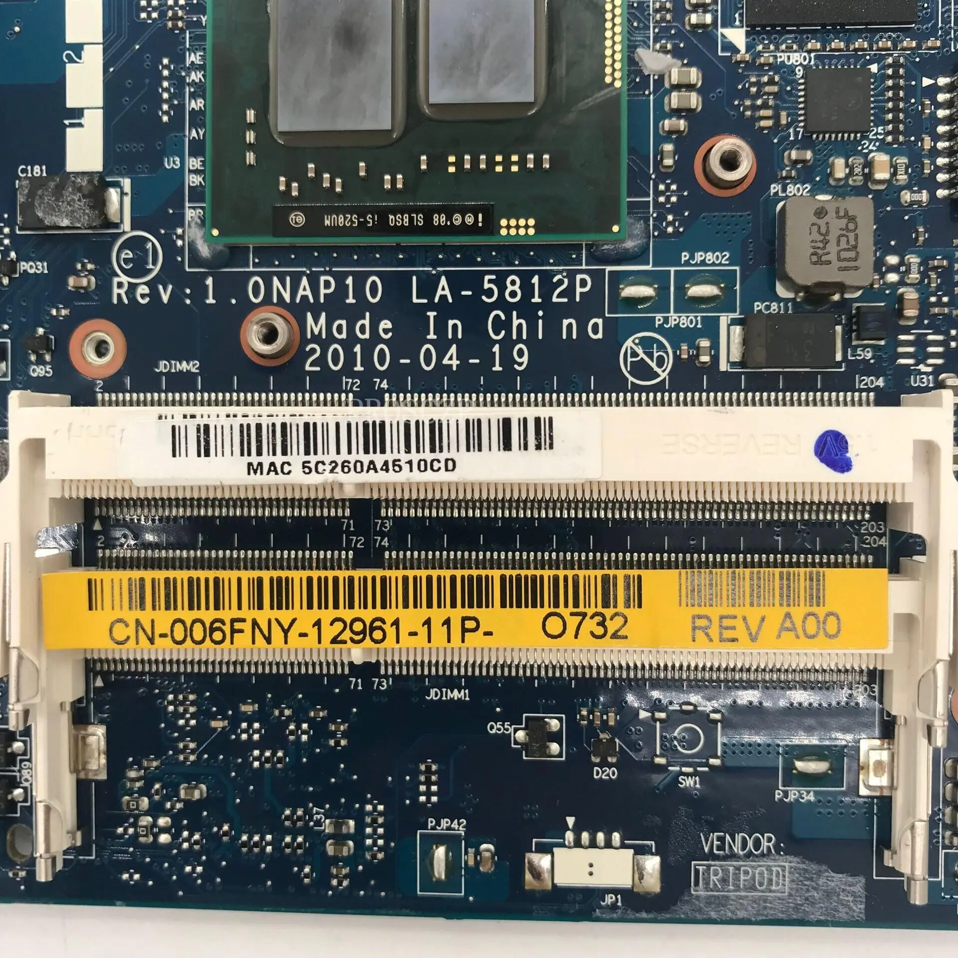 CN-006FNY 006FNY 06FNY Mainboard For M11X R2 Motherboard 0NAP10 LA-5812P With SLBSQ I5-520UM CPU N11P-GS1-A3 100% Full Tested OK
CN-006FNY 006FNY 06FNY Mainboard For M11X R2 Motherboard 0NAP10 LA-5812P With SLBSQ I5-520UM CPU N11P-GS1-A3 100% Full Tested OK