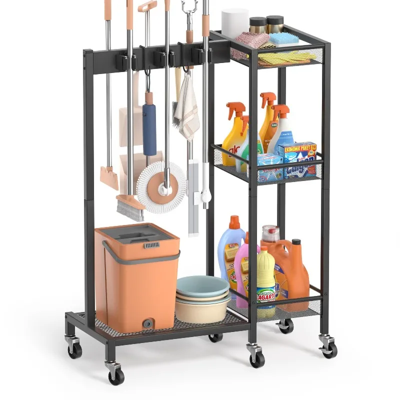 Household cleaning tool storage rack, removable metal cart rack
Household cleaning tool storage rack, removable metal cart rack